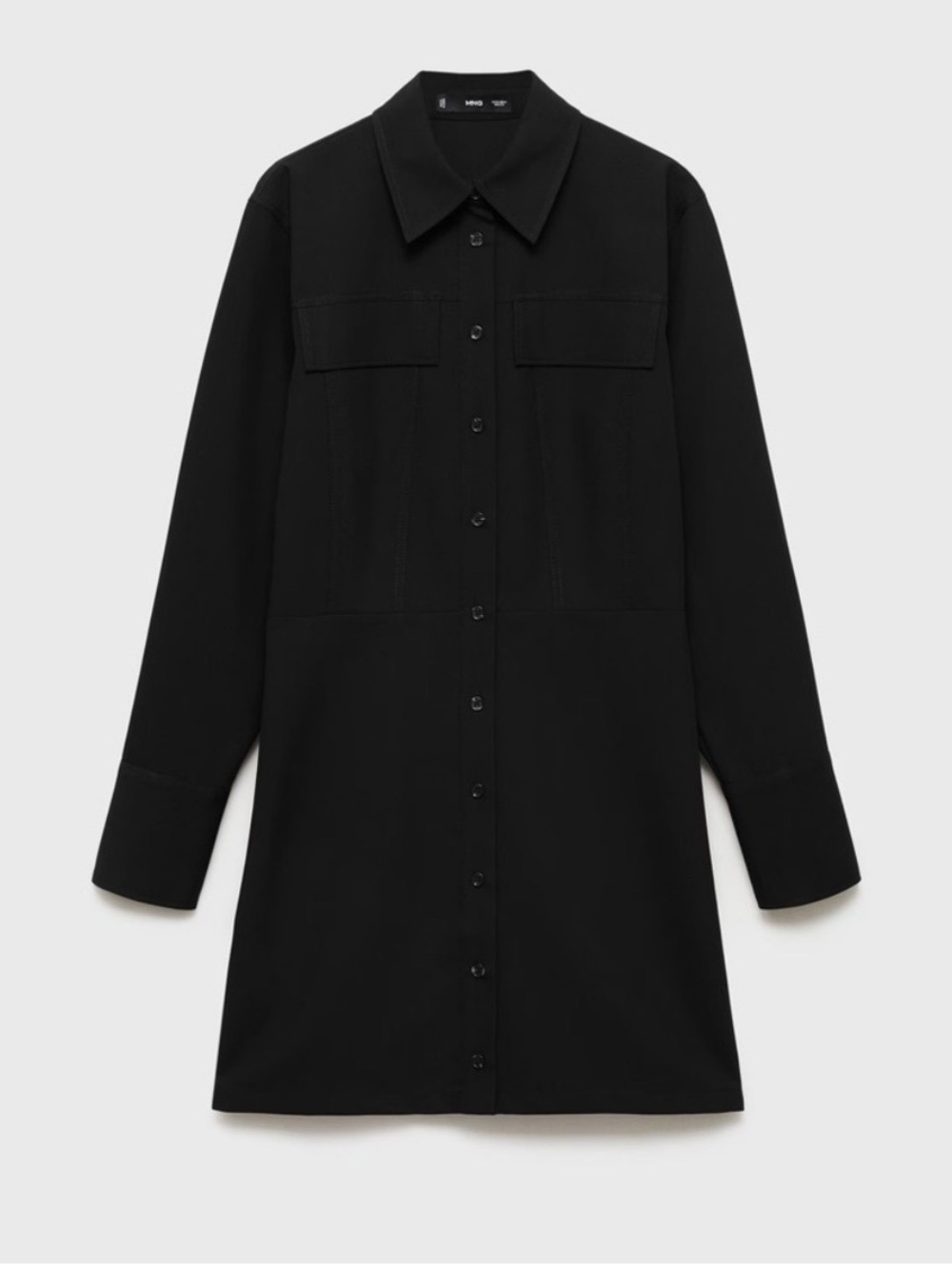 Mango black dress, button-up shirt style